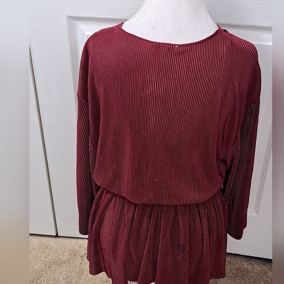 NWT Floral & Ivy Wine Pleated V-Neck Tunic - Picture 3 of 10